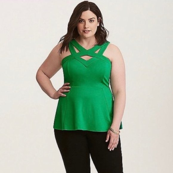 torrid Tops - Torrid Green Strappy Peplum Cutout Top 3X